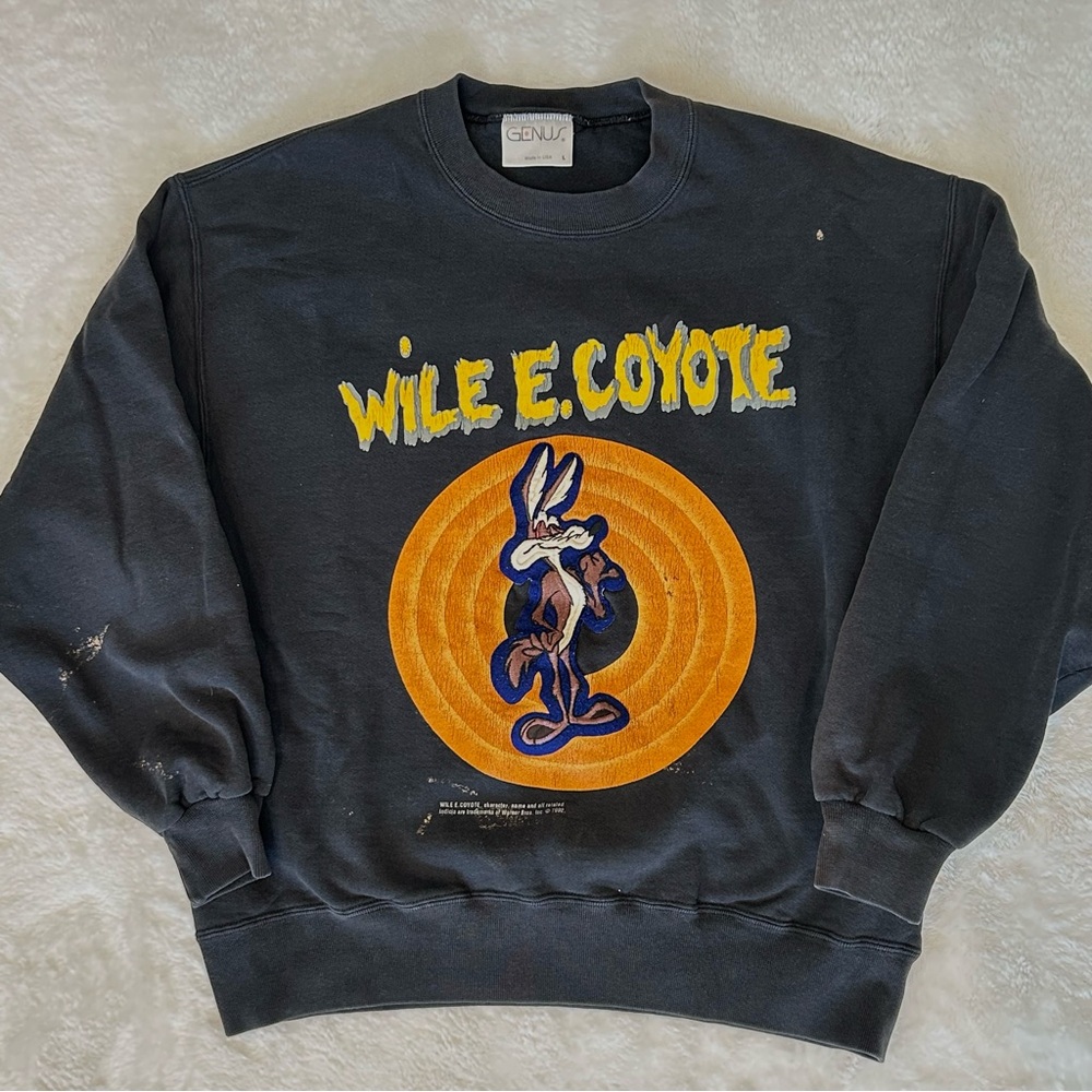 Vintage 90s Wile E. Coyote Looney Tunes Black Sweatshirt 1992 Made in USA